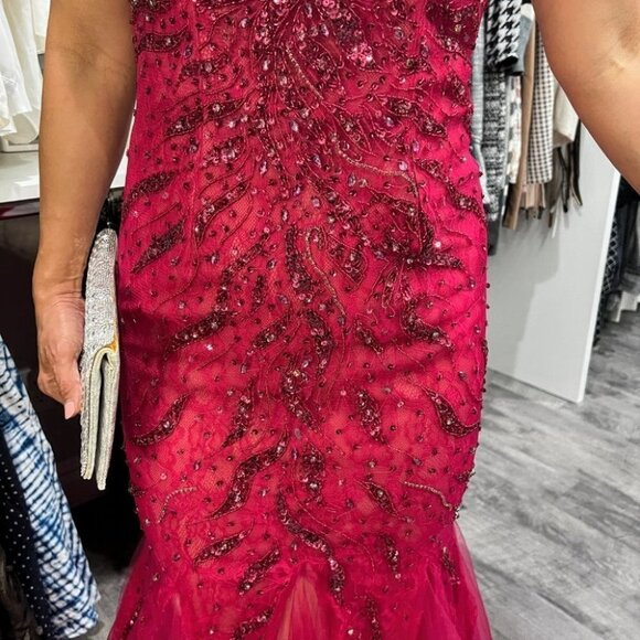 NWT Mac Duggal Red Pink Mermaid Formal Gown $798 - Picture 4 of 13